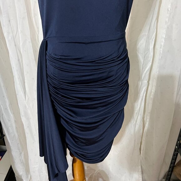 Xscape Women's One-Shoulder Draped Mini Dress Sz 12 in Navy - Picture 5 of 11